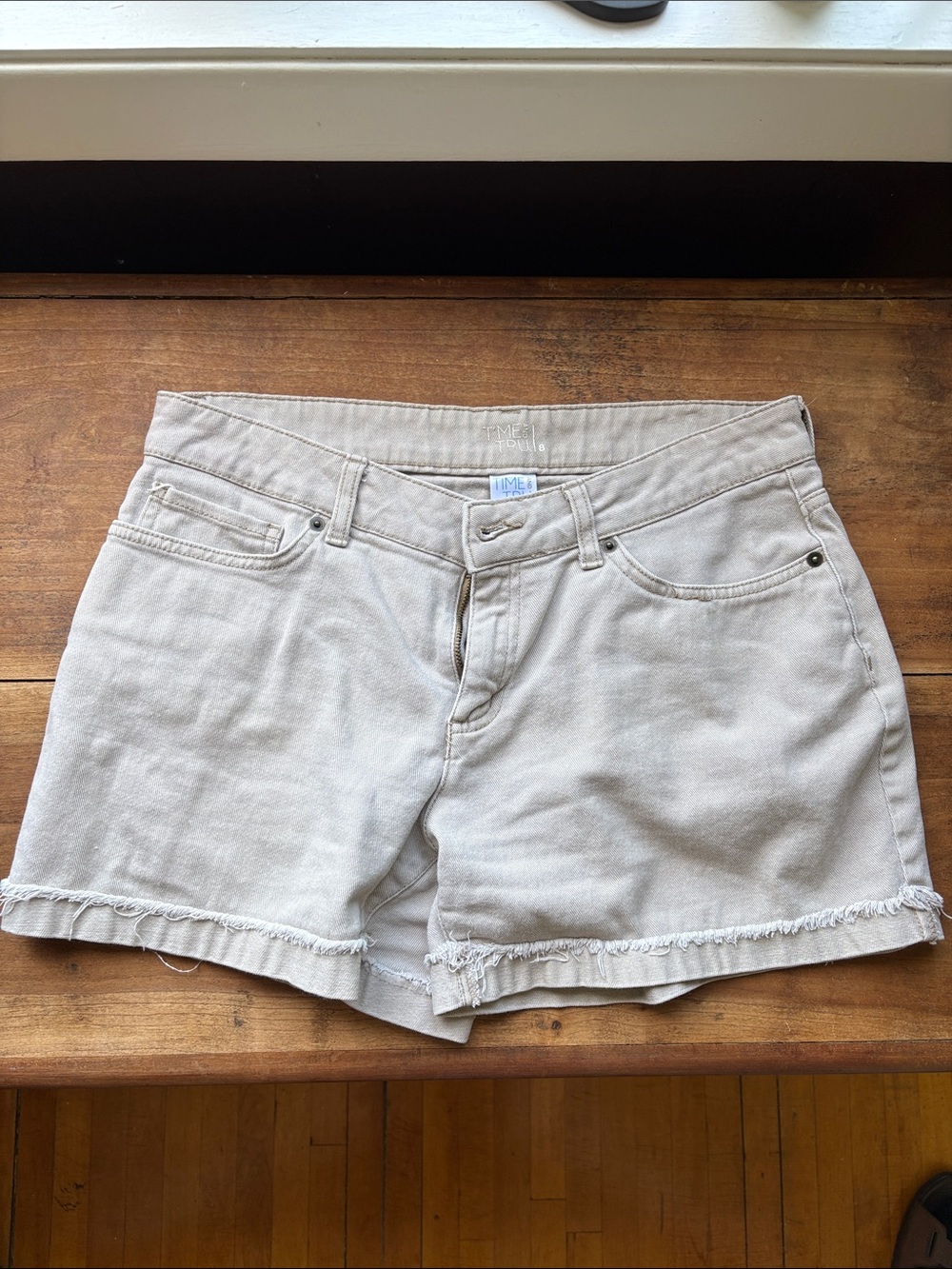 Light Beige Frayed Hem Women's Shorts